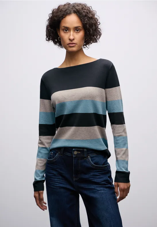 Gestreifter Pullover deepwater blue