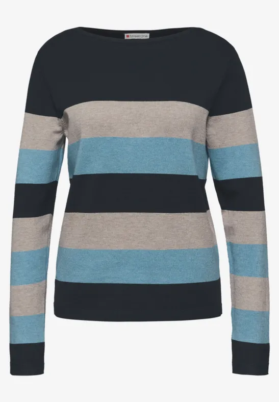 Gestreifter Pullover deepwater blue