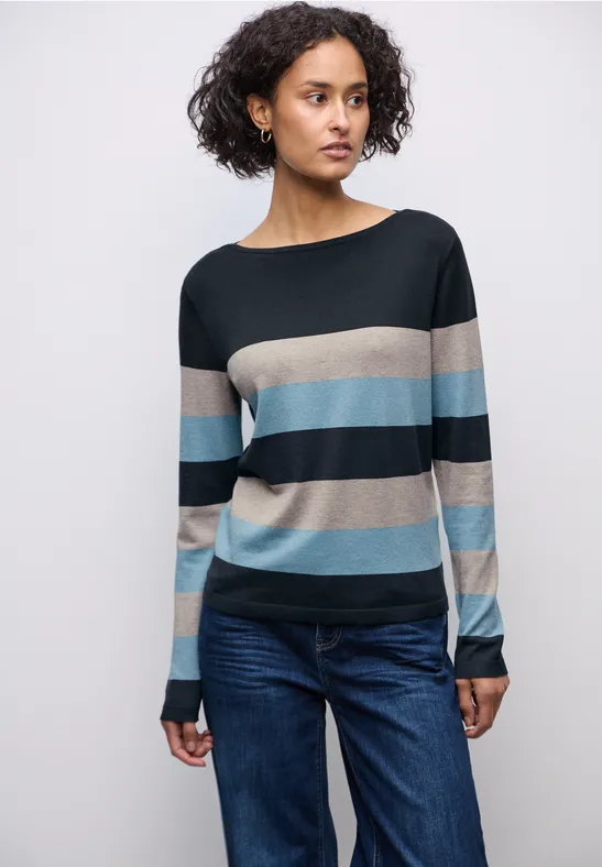 Gestreifter Pullover deepwater blue