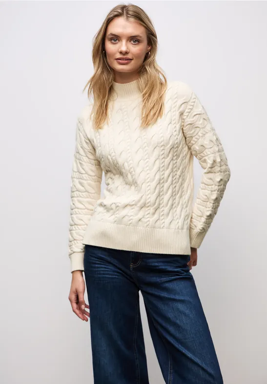 Pullover mit Zopfmuster soft beige