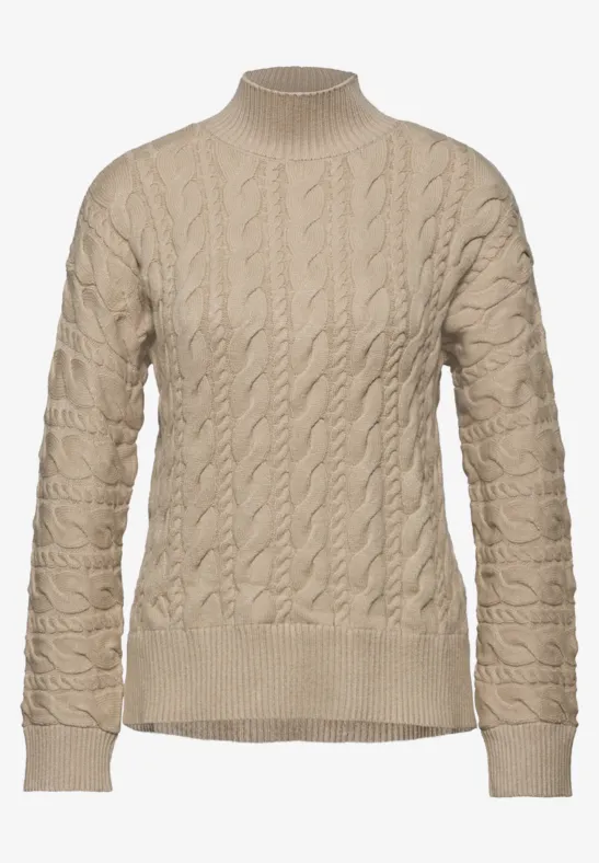 Pullover mit Zopfmuster sanded beige