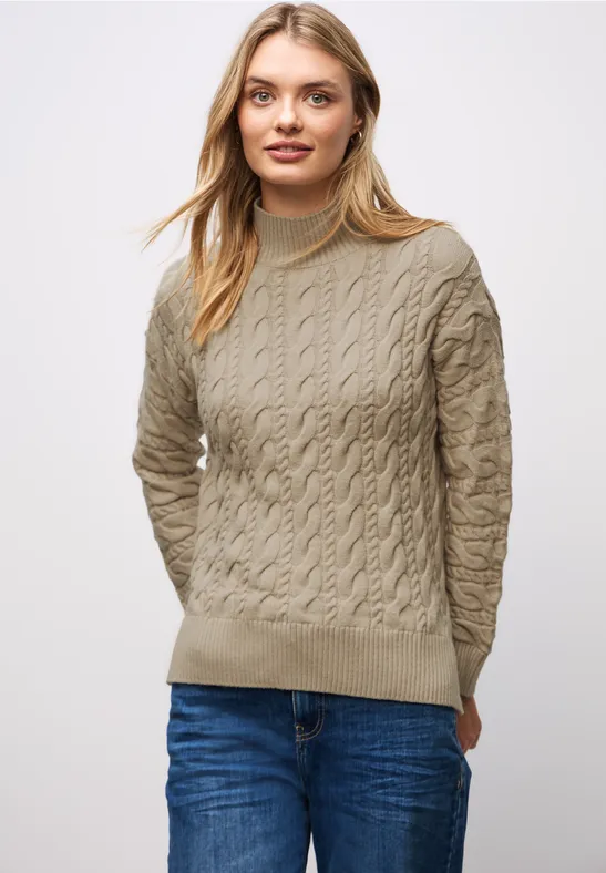 Pullover mit Zopfmuster sanded beige