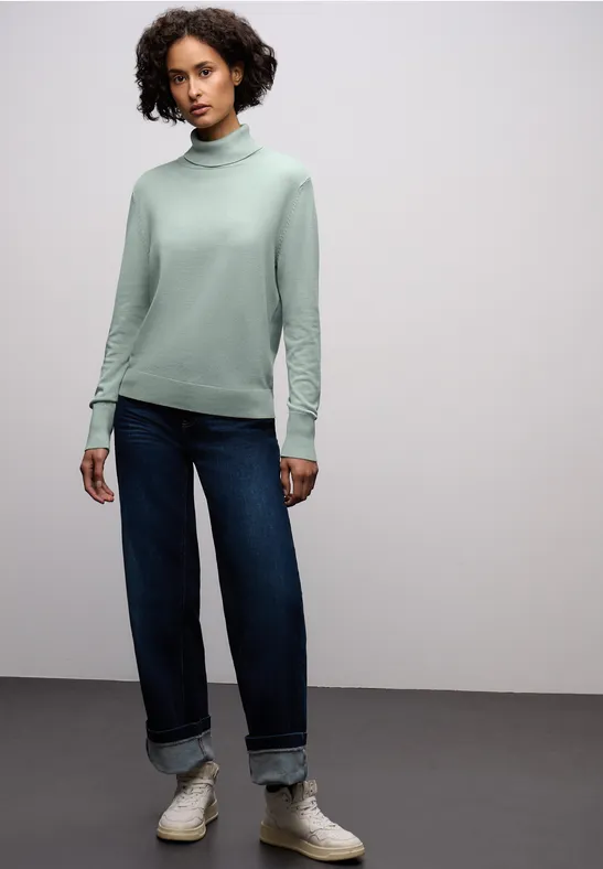 Basic Rollkragen Pullover nile blue