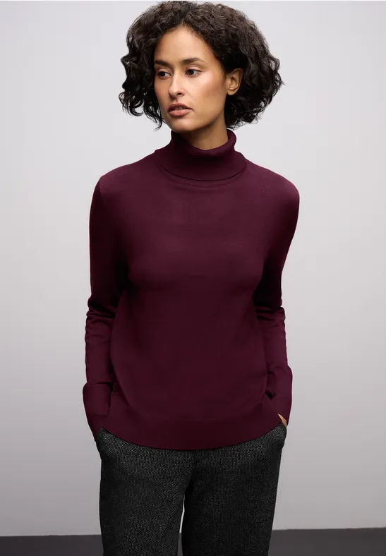 Basic trui met rolkraag wildberry red