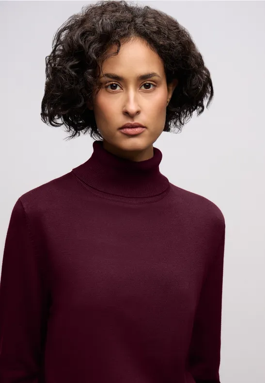 Basic trui met rolkraag wildberry red