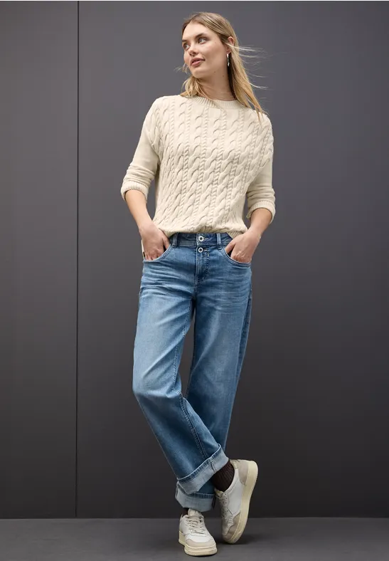 Pullover mit Zopfmuster soft beige