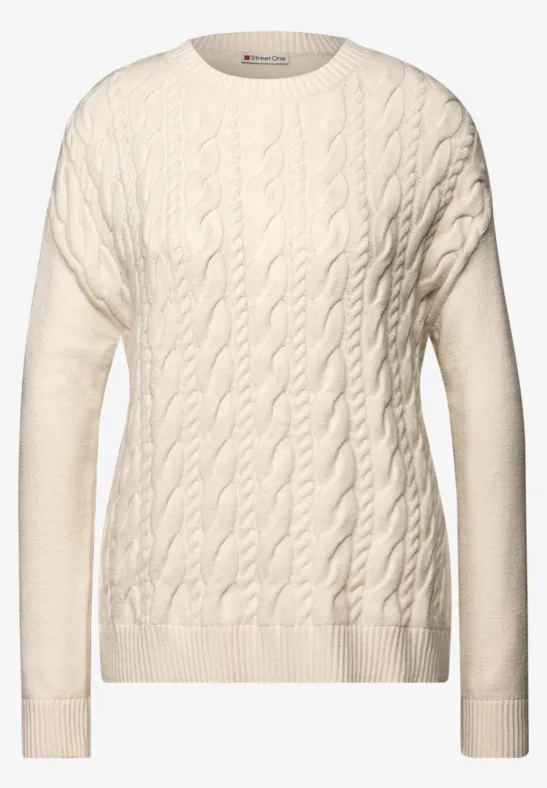 Pullover mit Zopfmuster soft beige