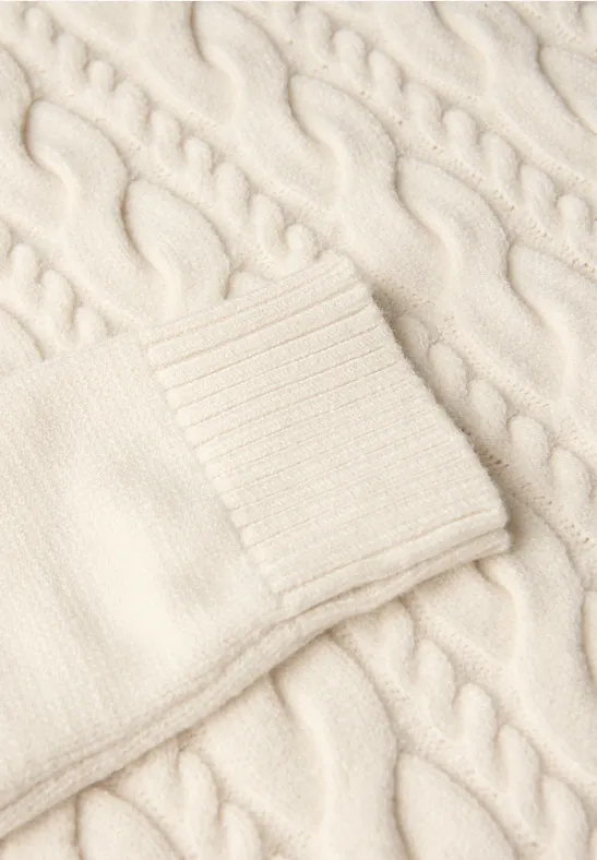 Pullover mit Zopfmuster soft beige