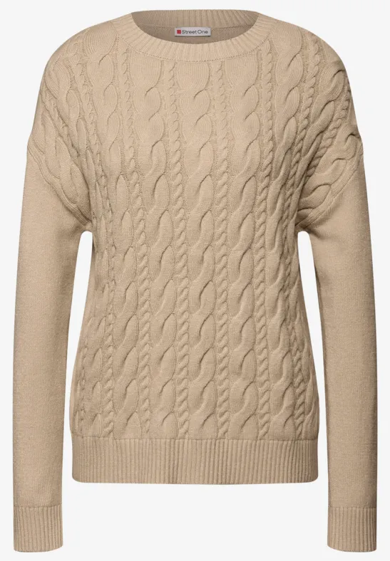 Pullover mit Zopfmuster sanded beige