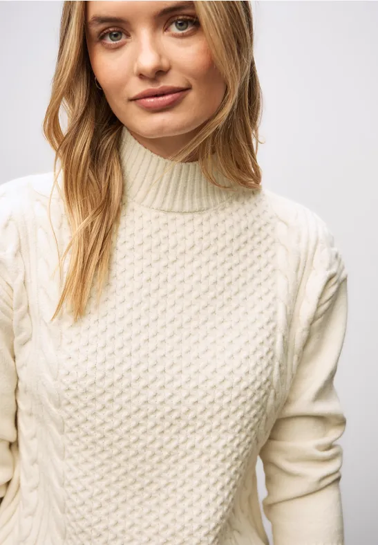 Pullover mit Zopfmuster soft beige