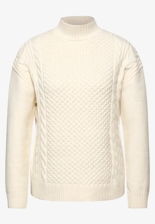 Pullover mit Zopfmuster soft beige