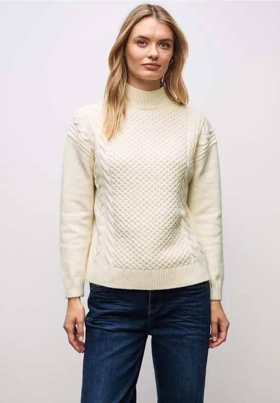 Pullover mit Zopfmuster soft beige