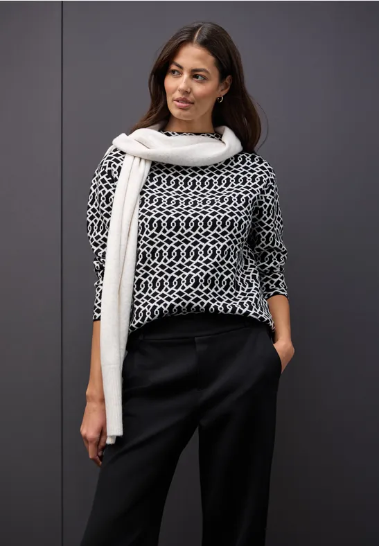 Cosy jacquard trui Black