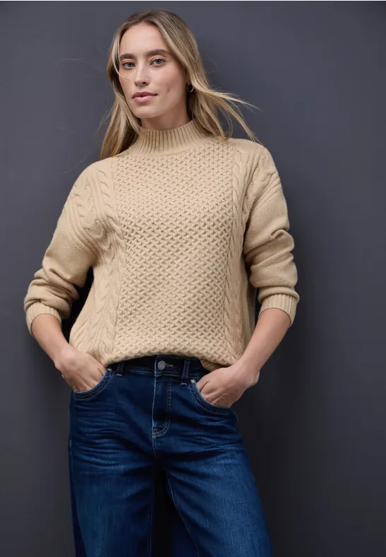 Pullover mit Strickmuster sanded beige