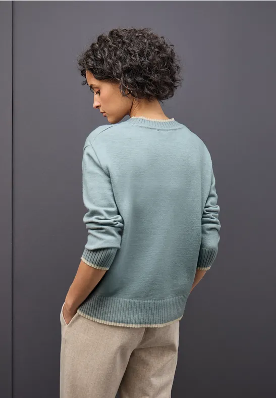 Pullover mit Kontrastdetails nile blue mel.