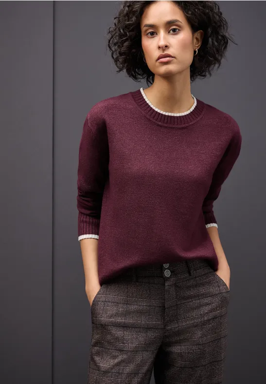 Pullover mit Kontrastdetails wildberry red mel.