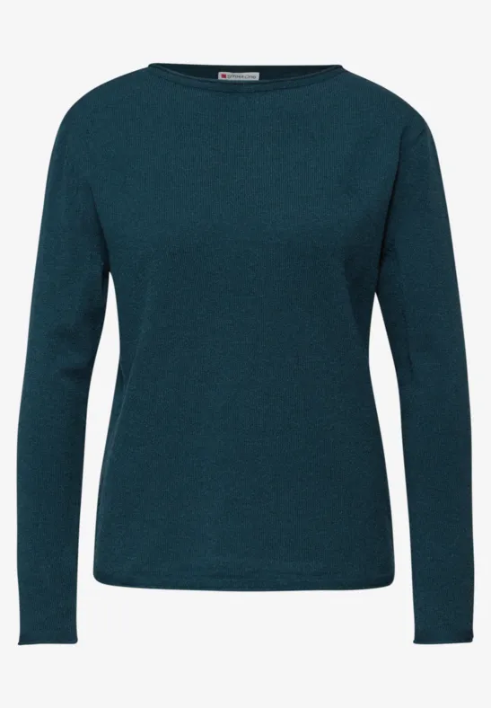 Sweter z podwiniętym dołem tide blue