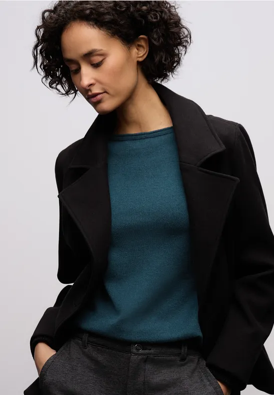 Sweter z podwiniętym dołem tide blue