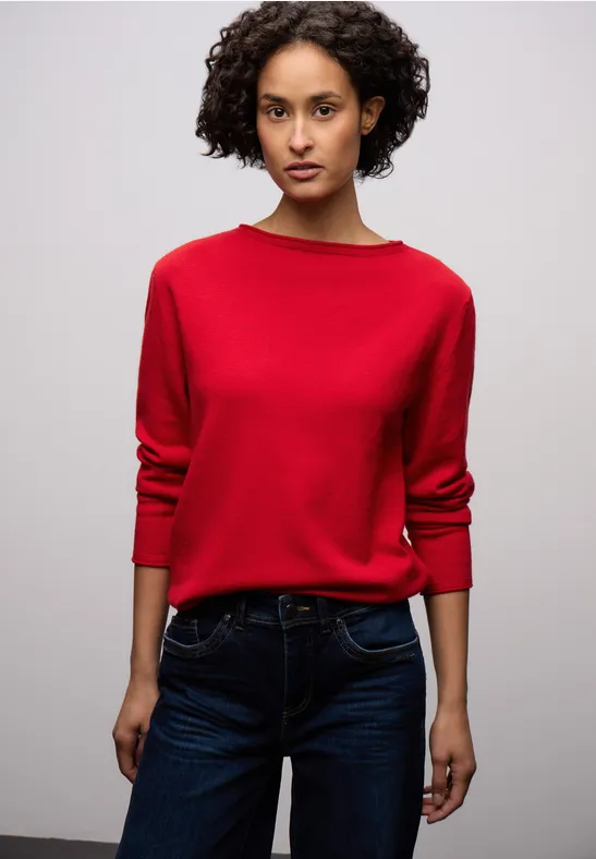 Sweter z podwiniętym dołem racing red