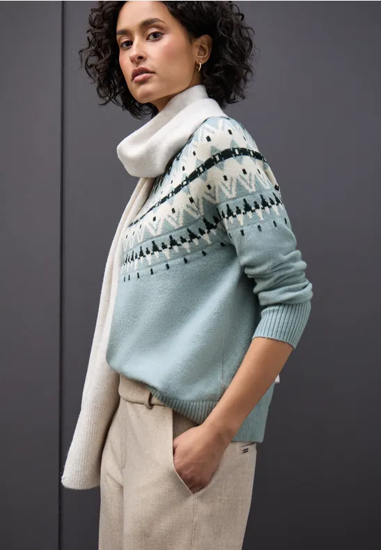 Pullover im Norweger-Look nile blue mel.