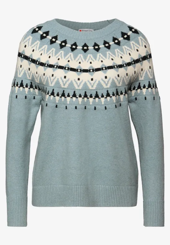 Pullover im Norweger-Look nile blue mel.