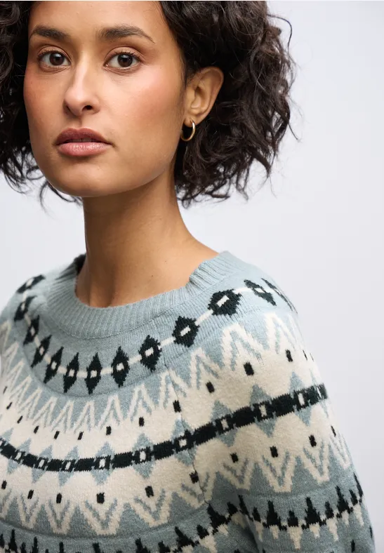 Pullover im Norweger-Look nile blue mel.