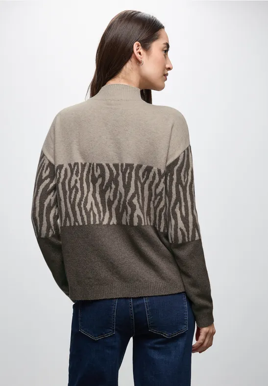 Color-Block Jacquard Sweater dark nomad brown mel.