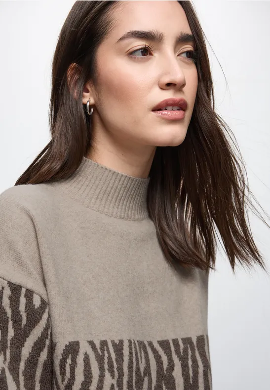 Color-Block Jacquard Sweater dark nomad brown mel.