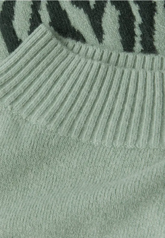 Color-Block Jacquard Sweater evernight green