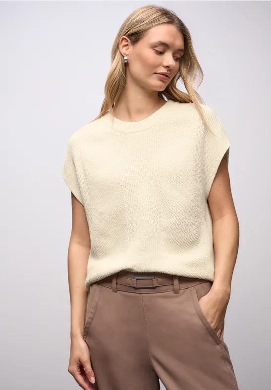 Ärmelloser Chenille Pullover soft beige