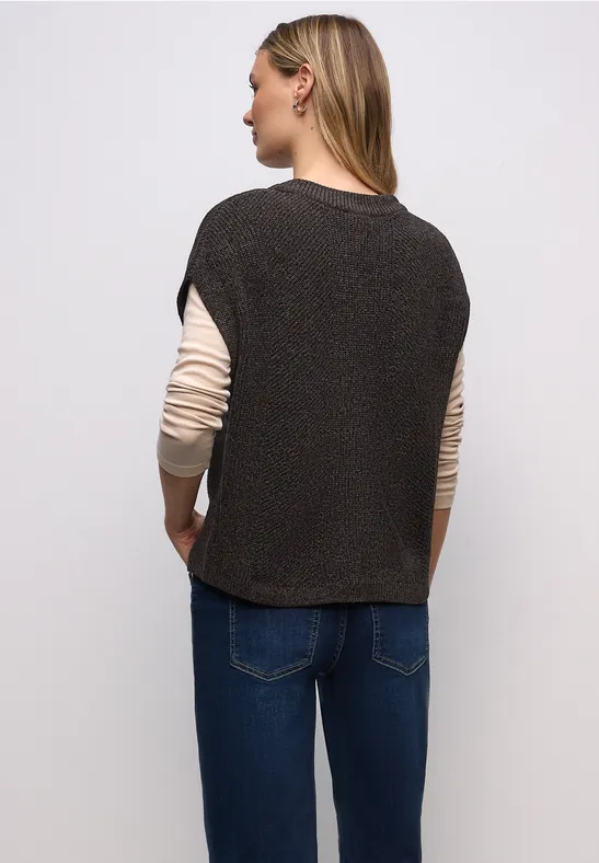 Ärmelloser Chenille Pullover darkest brown