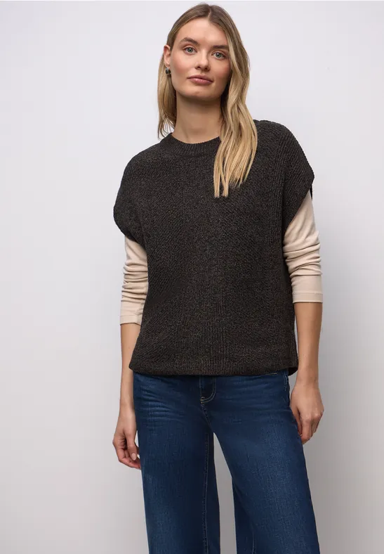 Ärmelloser Chenille Pullover darkest brown