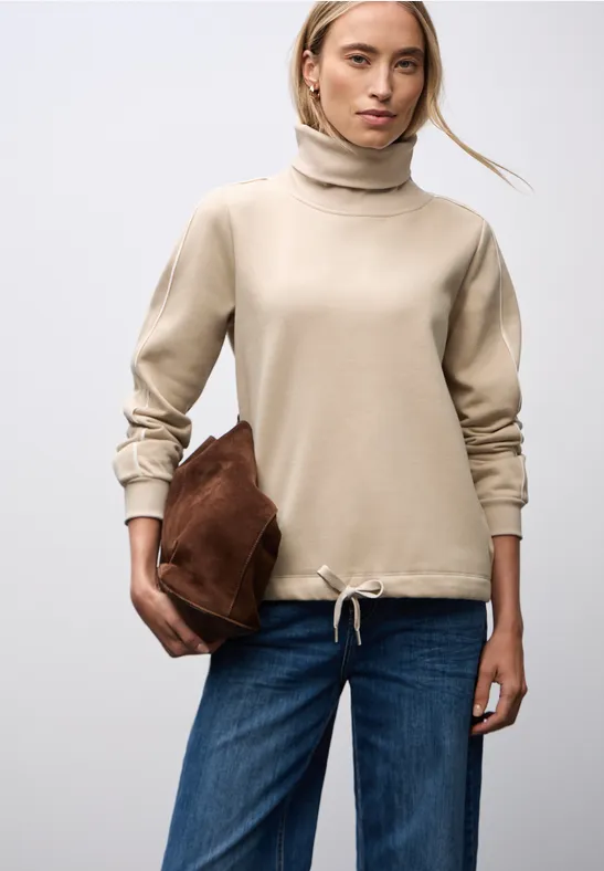 Sweatshirt mit Stehkragen sanded beige