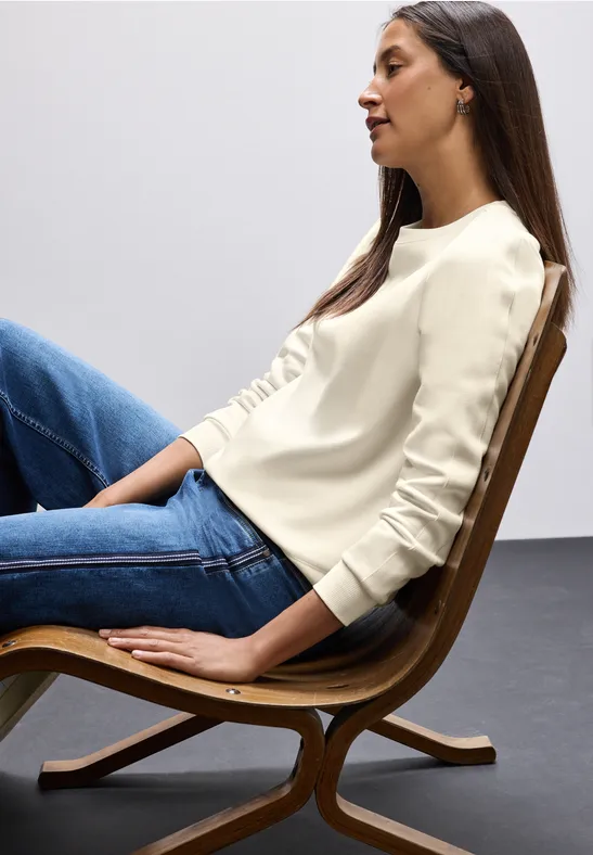 Sweatshirt mit Rippdetail soft beige