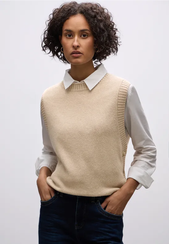 Ärmelloser Pullover sanded beige mel.