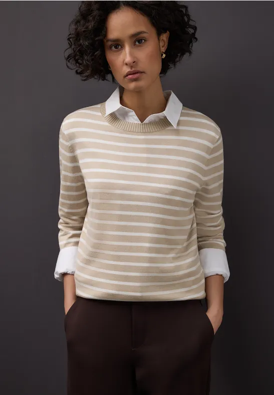 Gestreifter Pullover cotton beige
