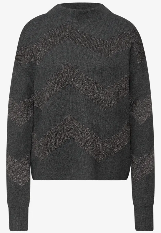 Trui met glitterjacquard gravel grey mel.