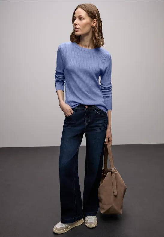 Trui met geribbelde textuur frosted blue mel.