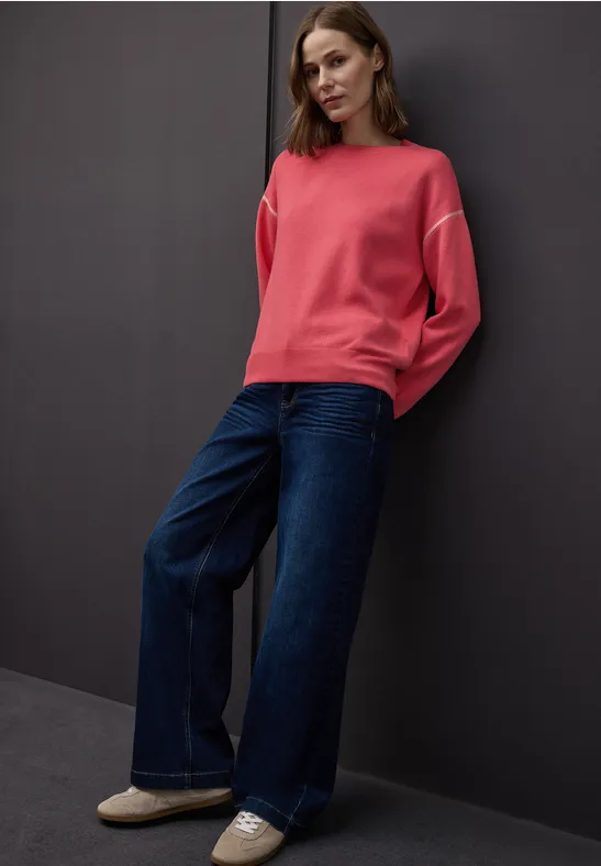 Pullover mit Kontrastdetails striking coral