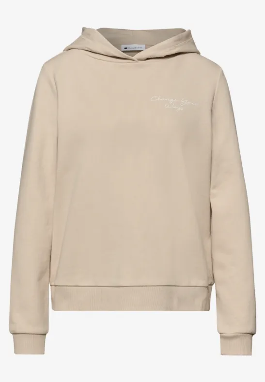 Hoodie met achteropdruk cotton beige