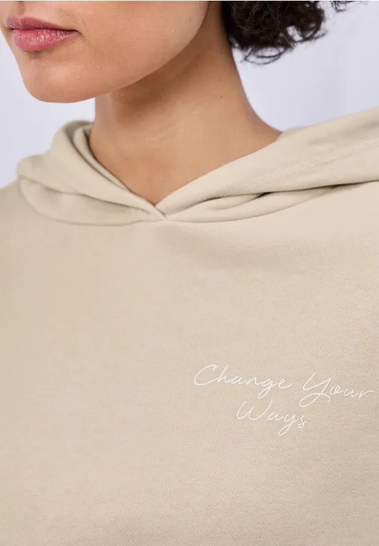Hoodie met achteropdruk cotton beige