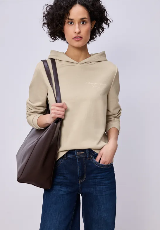 Hoodie met achteropdruk cotton beige