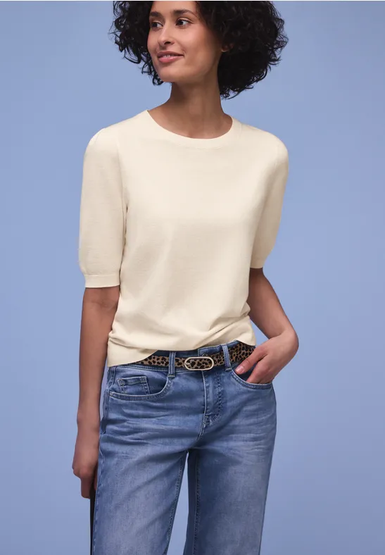 Pullover in Unifarbe cream white melange