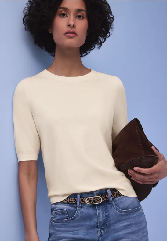 Pullover in Unifarbe cream white melange