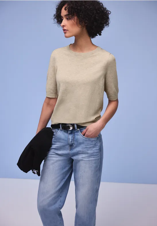 Trui in effen kleur cotton beige mel.