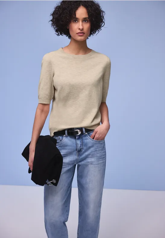 Trui in effen kleur cotton beige mel.