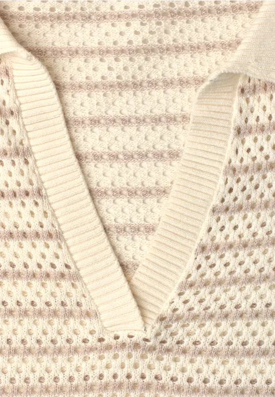 Pull à manches courtes avec rayures soft beige