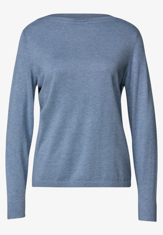 Schlichtes, langärmliges Shirt in meliertem Blau mit Rundhalsausschnitt.