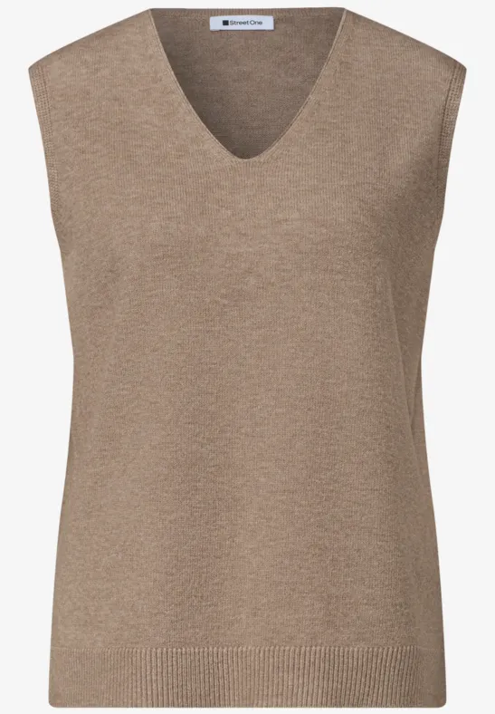 Ärmellose V-Ausschnitt-Strickweste in Beige/Taupe