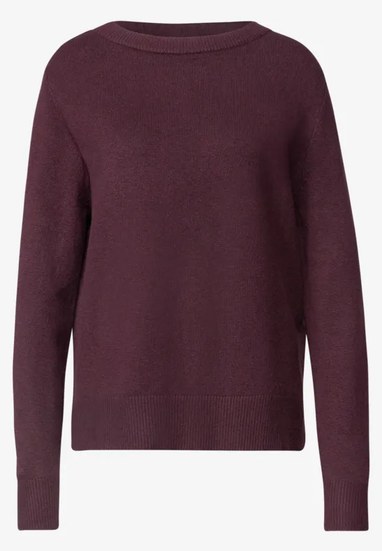 Pull bordeaux à col rond, manches longues et design épuré